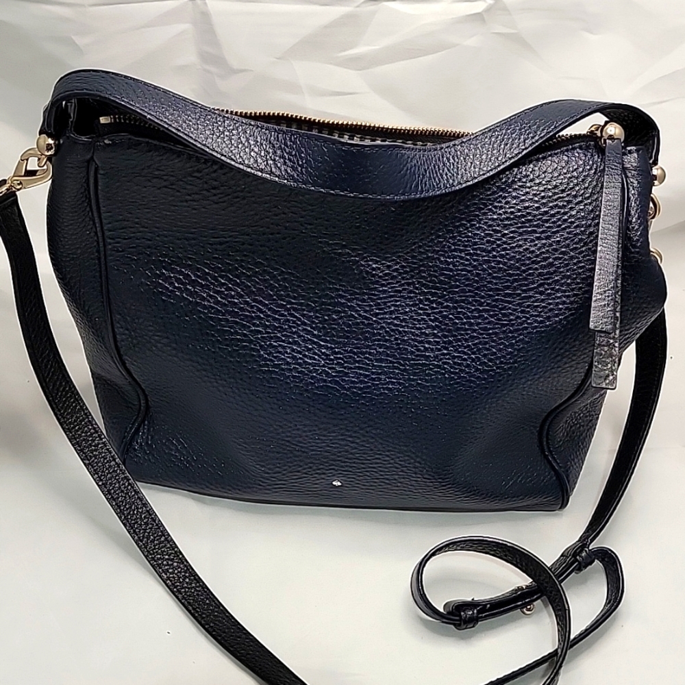 Kaye spade dark blue pebbled leather shoulder purse